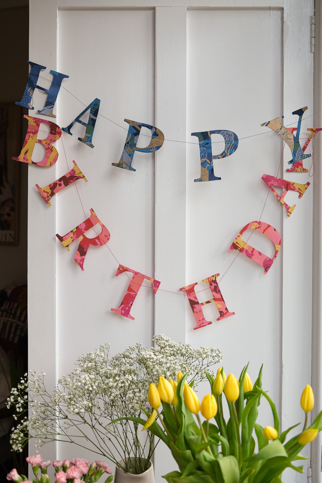 Happy Birthday - Recycled Red Mix Sewn Garland