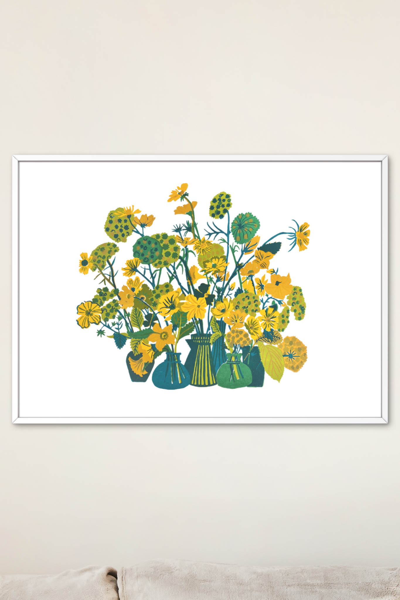 Green and Yellow Flowers Screen Print
