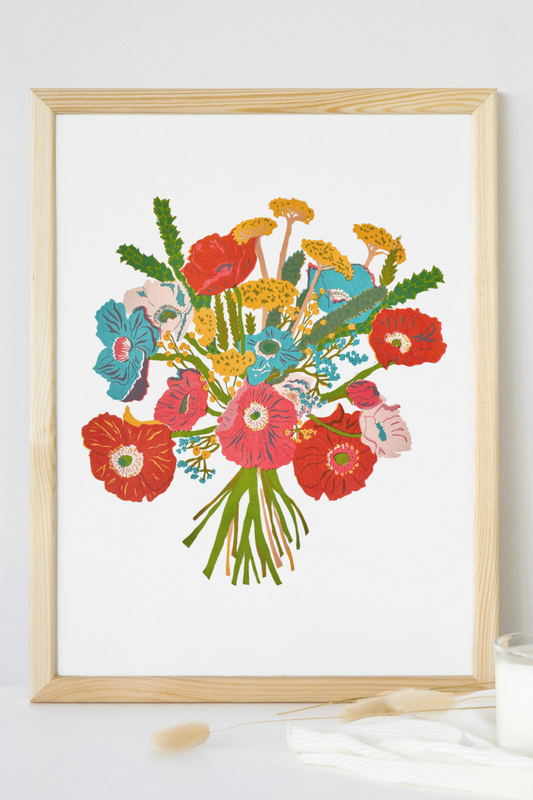 Blue and Red Bouquet Screen Print