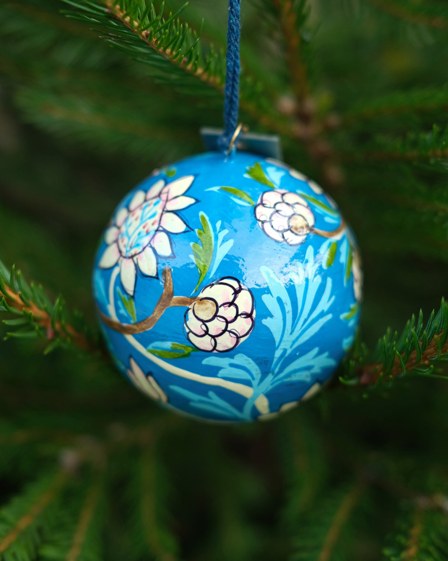 Cobalt Blue Flowers Bauble