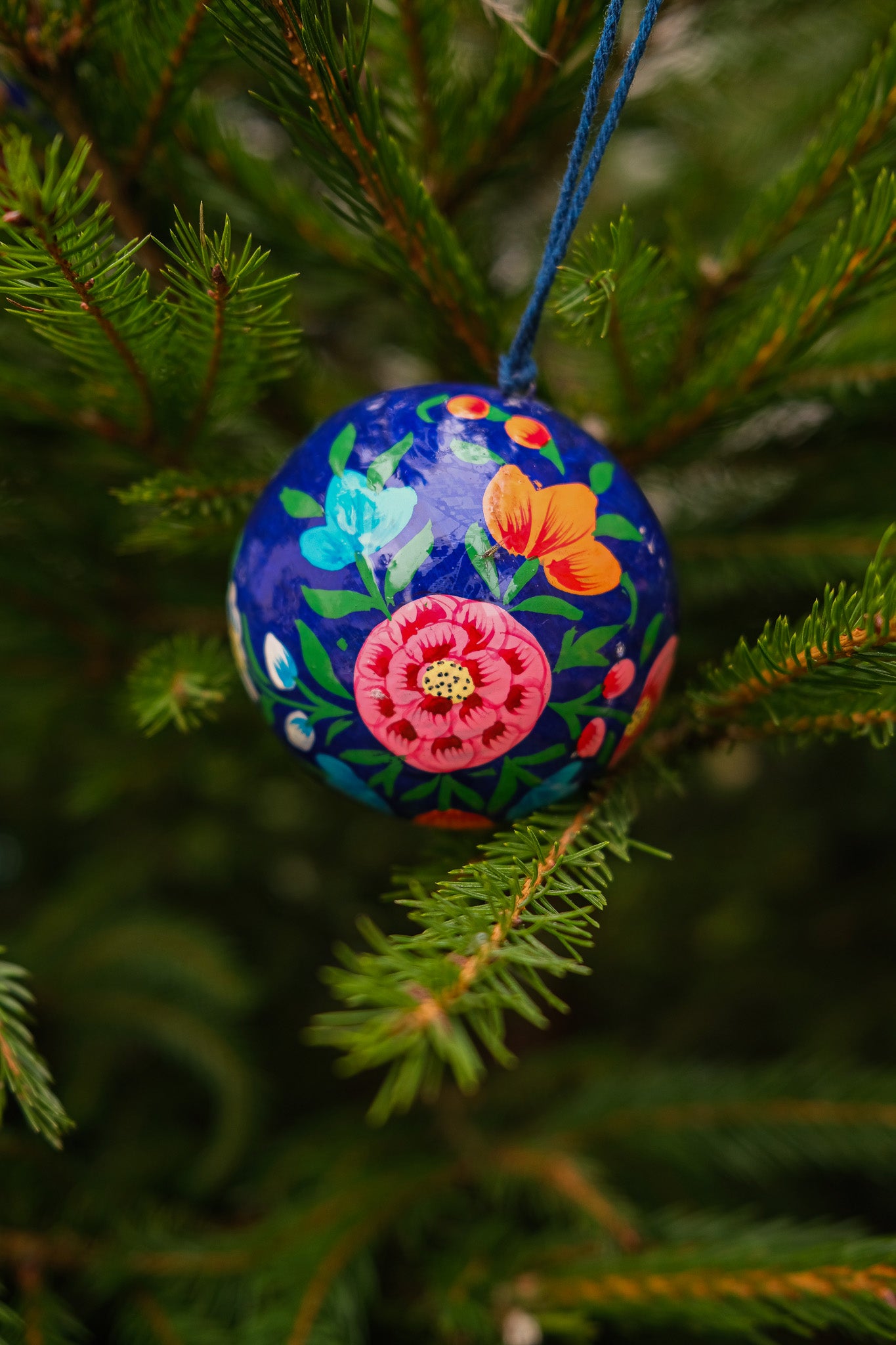 Deep Blue Florals Bauble