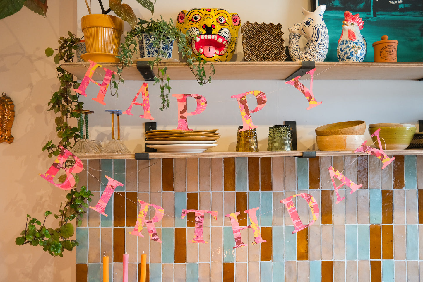 Happy Birthday - Recycled Red Mix Sewn Garland