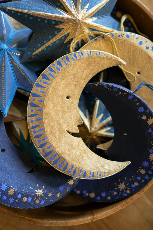 Golden Man on the Moon Board Ornament