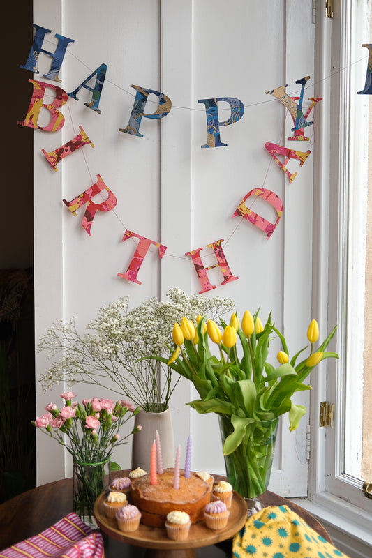 Happy Birthday - Recycled Red Mix Sewn Garland