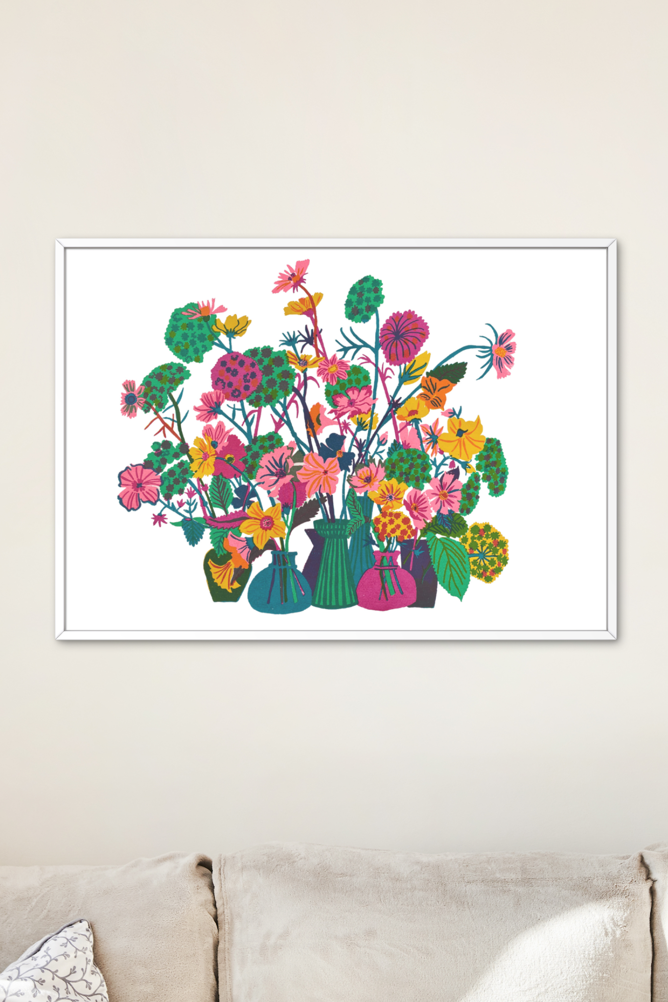 Multi Coloured Flowers Screen Print